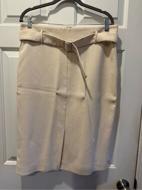 Ann Taylor Cream Belted Midi Skirt
